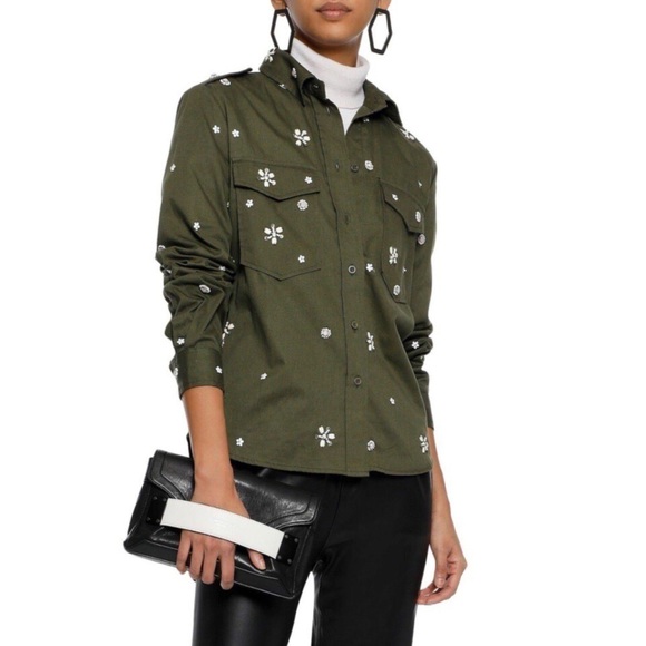 Joie bead embellished military olive green Hayfa shirt button down top XS - Picture 4 of 12